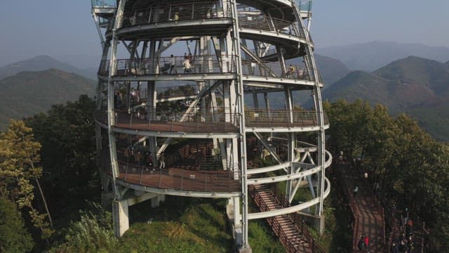 Scenic Mountains and River Seen from a Skywalk
