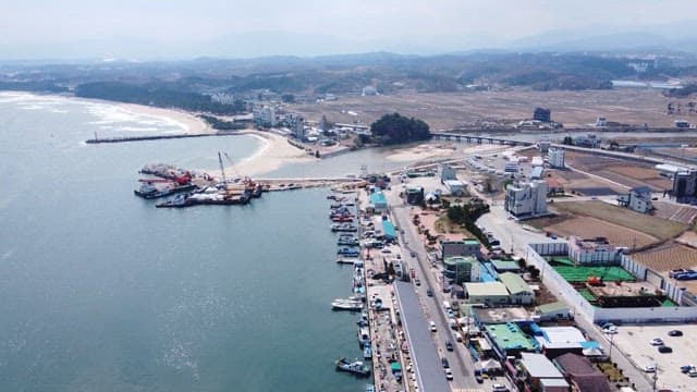 Coastal Fishing Village with Boats and Docks