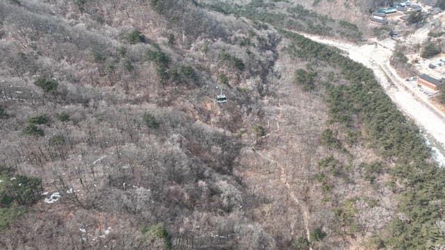 Aerial View of Cable Cars over Mountainous Terrain