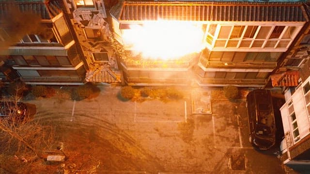 House on Fire at Night by Explosion