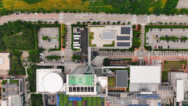 Aerial view of a modern urban area with buildings and roads