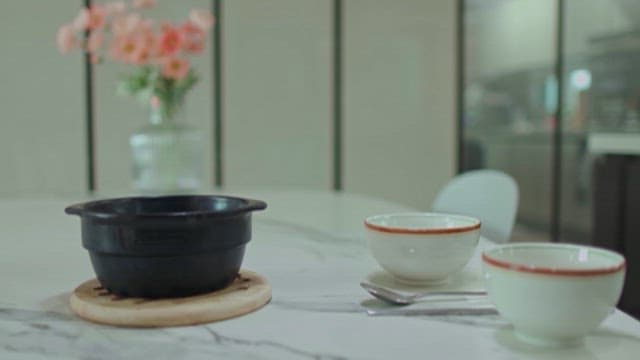 Modern Kitchen Table with Prepared Meal