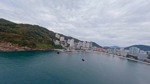 Aerial View of Coastal City, Busan with Cable Cars