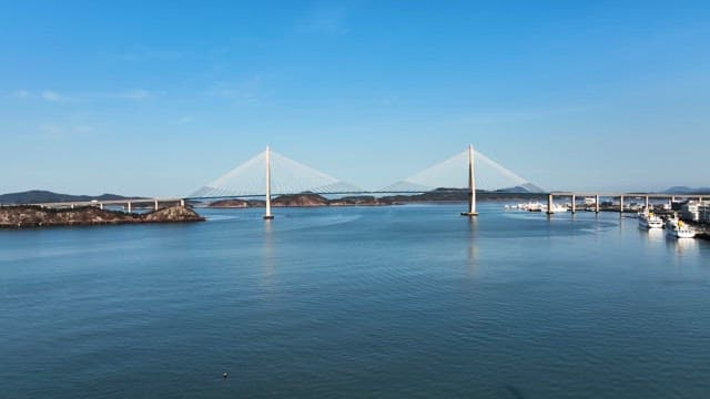 Large bridge over a calm blue sea