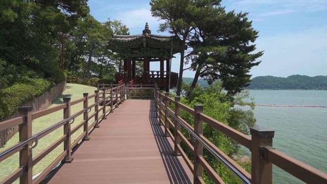 Traditional Pavilion Overlooking Calm Lake