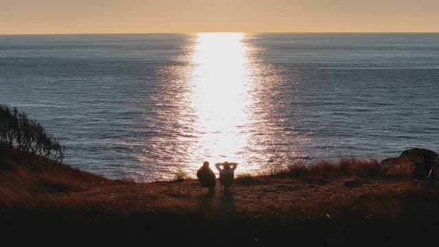 Silhouettes capturing the sunset by the sea
