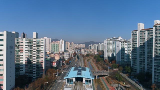Railroad and Subway Stations Between Residential Area