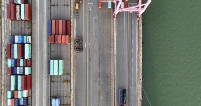 View of a busy cargo port