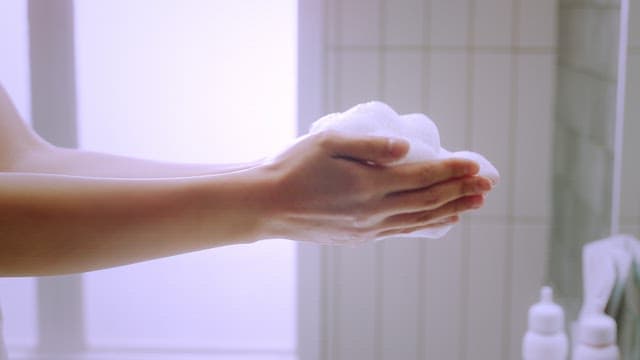 Gentle hand washing with foamy soap