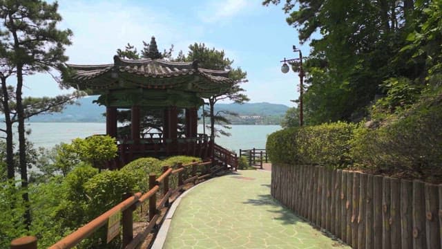 Traditional Pavilion Overlooking Calm Lake