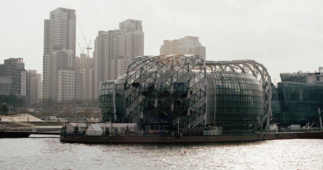 Modern Designed Artificial Island Floating on the River