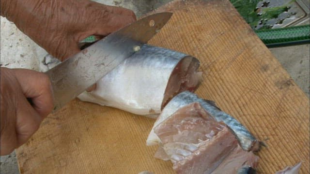 Elderly Person Preparing Fish Outdoors