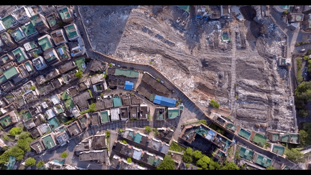 Urban area with construction site