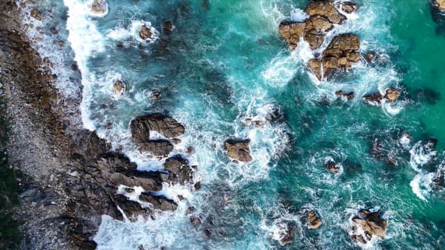 Coastal village with clear turquoise waters