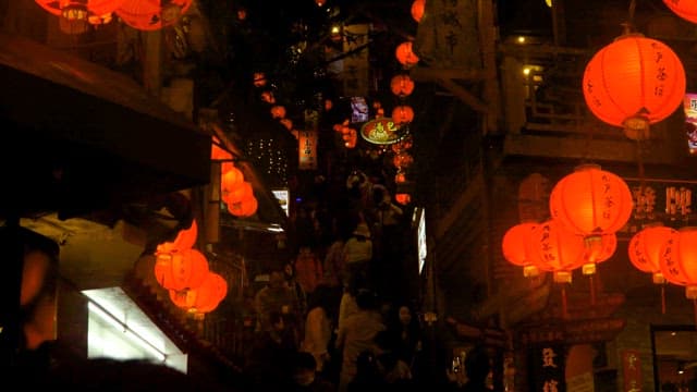 Bustling Night Market under Red Lanterns