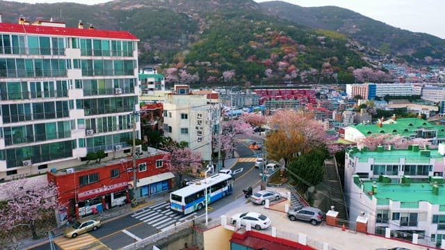 Landscape of Colorful Town on a Sunny Spring Day