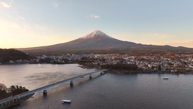 Serene view of a Mount Fuji and city