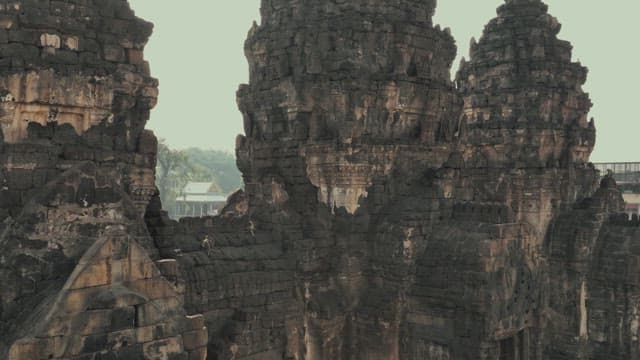 Monkeys on Top of Magnificent Ancient Temple Ruins