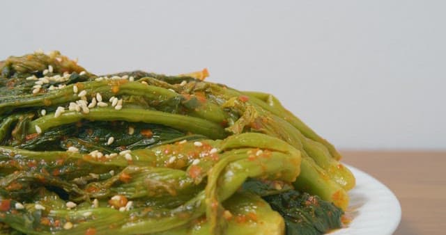 Gat Kimchi with Sesame Seeds on a Plate