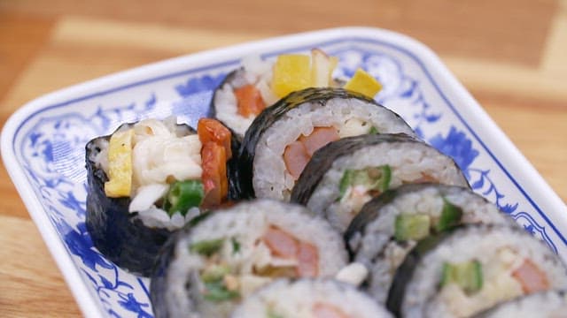 Appetizing kimbap neatly plated on a plate