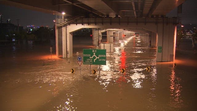 Under the flooded bridge in Seoul
