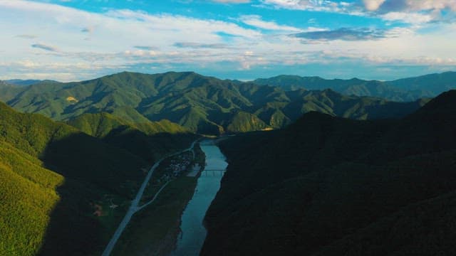 Aerial View of a Serene River Valley