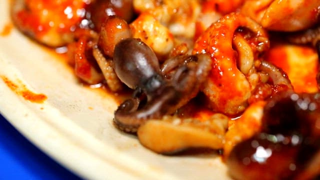 Spicy Stir-Fried Octopus Dish Close-Up