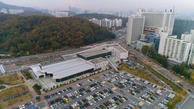 Cityscape with Buildings and Parking