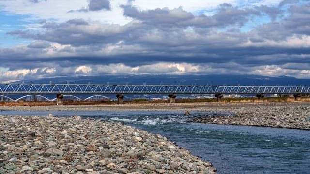 River flowing under a cloudy sky