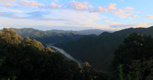 Majestic mountainscape with winding river