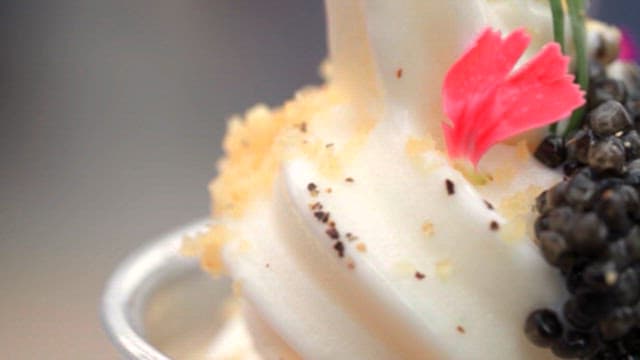 Preparing a Gourmet Dessert with Caviar