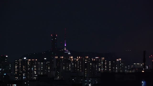 City skyline with fireworks at night