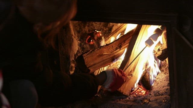 Roasting marshmallows over a cozy fire