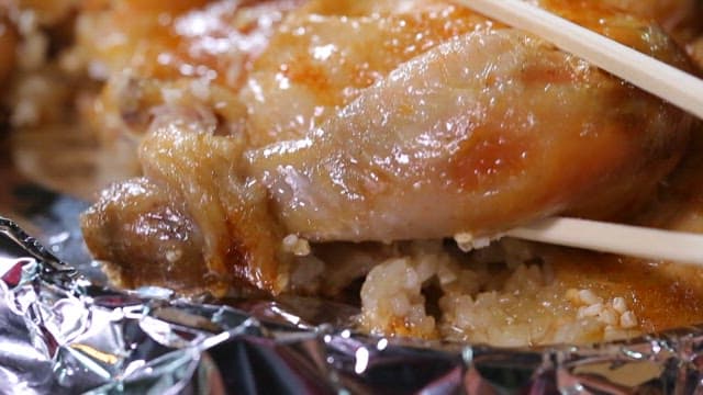 Wood-fired whole chicken stuffed with nurungji