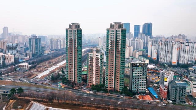 Residential Area and Traffic Landscape in Bustling City