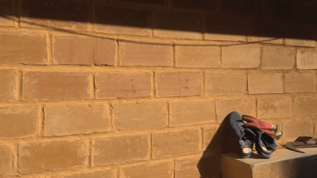 Brick wall and work tools