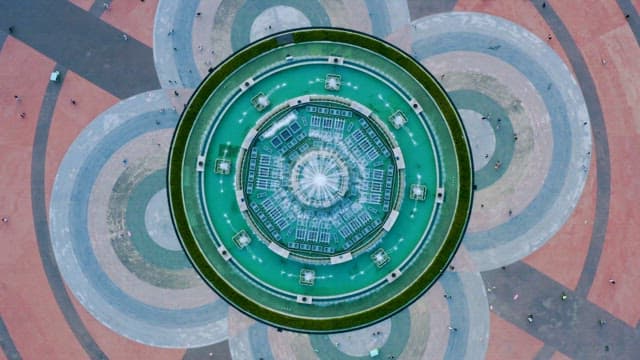Fountain Square with People Enjoying an Evening Walk