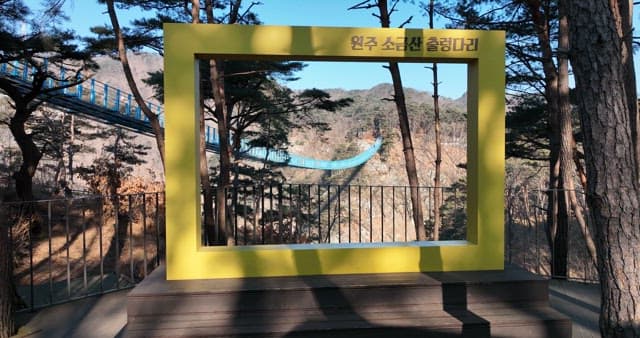 Suspension Bridge in a Forested Mountain Area