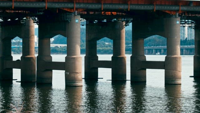 Calm River Flowing under the Han River Bridge