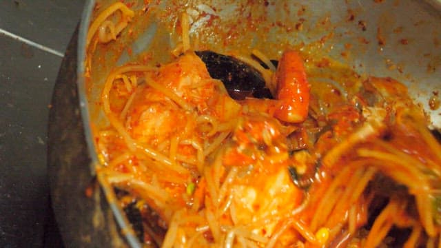 Steamed seafood cooked in a pot