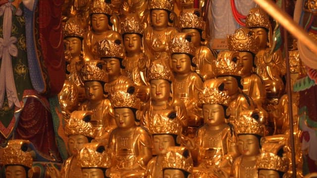 Golden Buddha statues in a temple