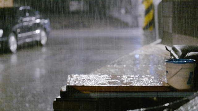 Alley scene with heavy rain