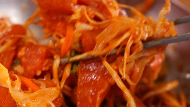 Trout sashimi salad mixed with fresh vegetables