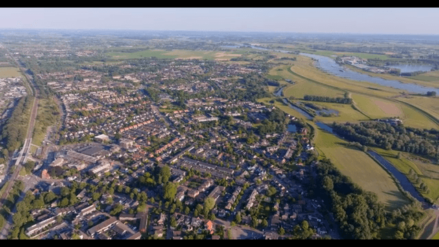 Aerial view of a sprawling suburban area