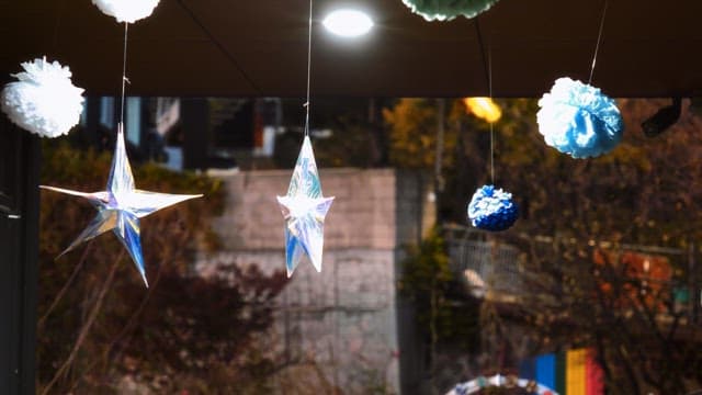 Hanging decorations under the porch roof