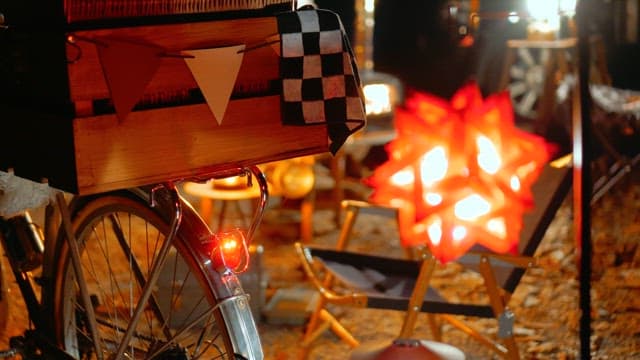 Cozy Nighttime Camping with Bicycle and Lights