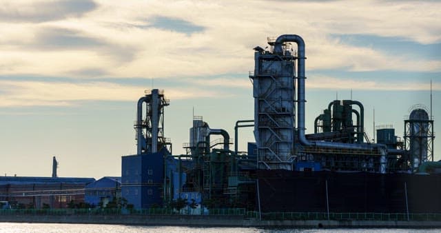 Industrial factory in the evening glow