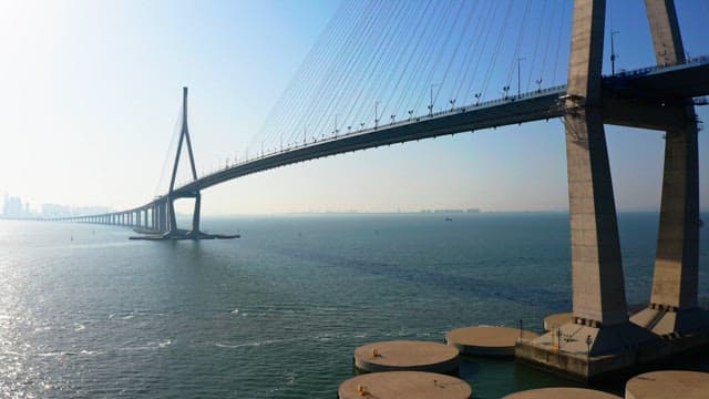 Long Incheon bridge stretching over the sea