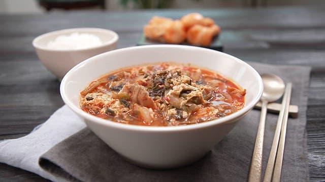 Spoon of Spicy and Hot Korean Thistle Stew