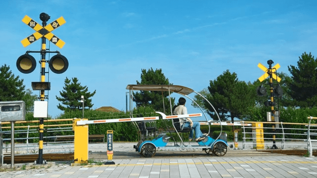 Rail Bike at a Railroad on a Refreshing Day